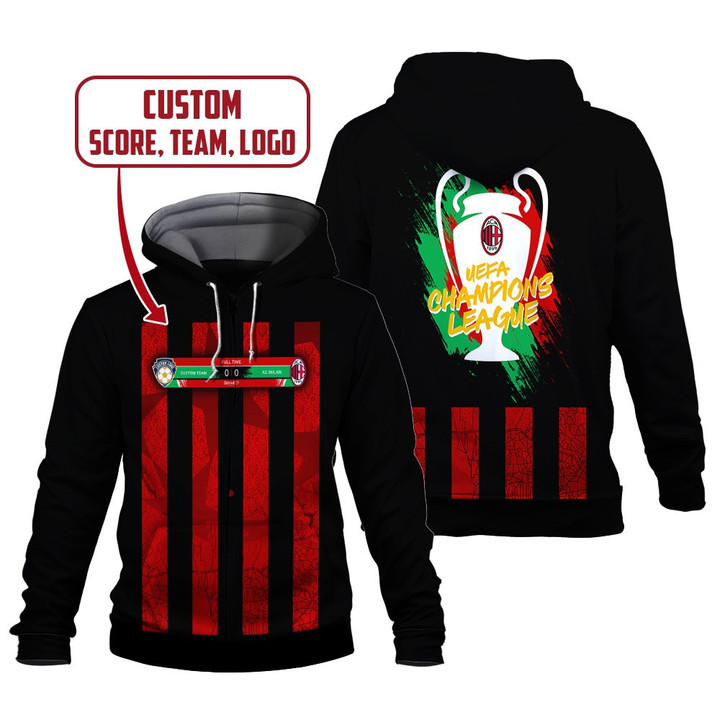 A.C Milan UEFA Champions League 2023 Champions Final Round Customized 3D Zip Hoodie