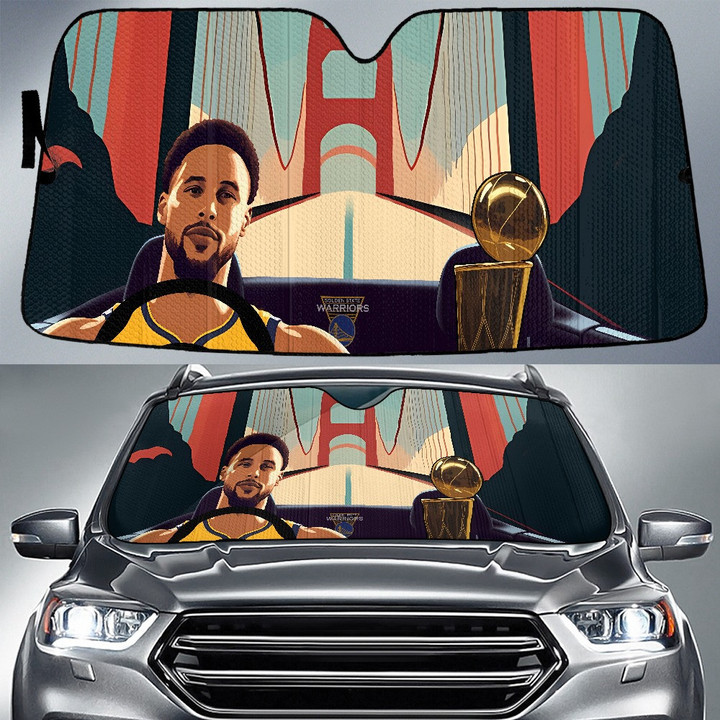 Stephen Curry Bring NBA Cup To Home Background Car Sun Shade Cover Auto Windshield