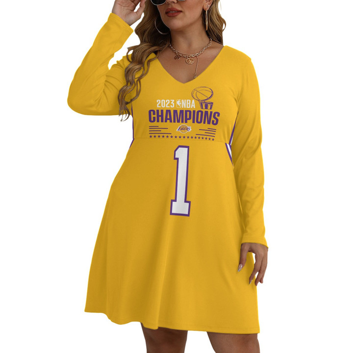 D'Angelo Russell Star Basketball On Yellow Background Print Long Sleeve Dress