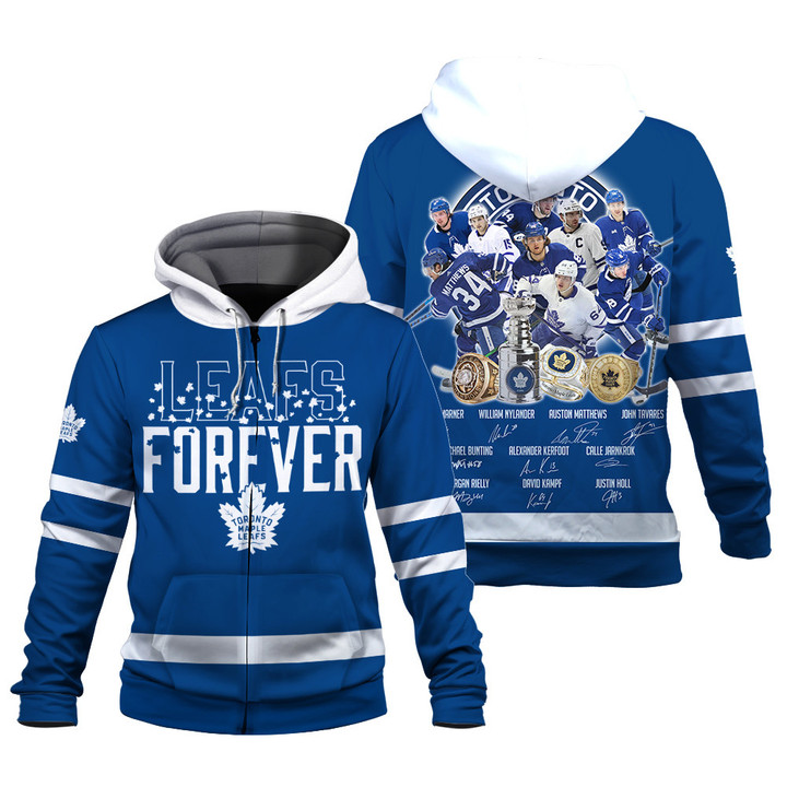 Toronto Maple Leafs Forever On Blue Background Print 3D Zip Hoodie