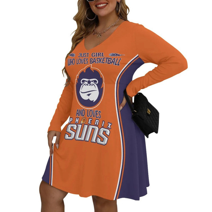 Just Girl Who Loves Basketball And Loves Phoenix Suns Print Long Sleeve Dress