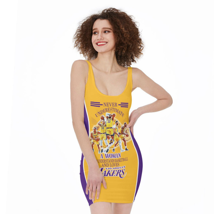 Never Underestimate A Woman Who Understands Basketball And Loves Los Angeles Lakers Print Bodycon Dress