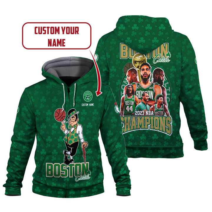 Boston Celtics 17x Champions Team Logo Pattern Print 3D Zip Hoodie SH1
