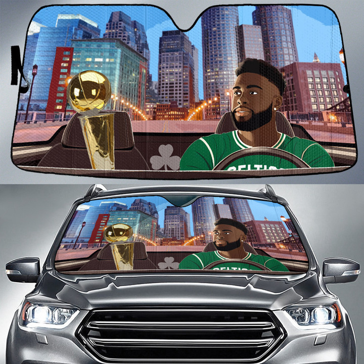 Jaylen Brown Boston Celtics Bring NBA Cup To Home City Background Car Sun Shade Cover Auto Windshield