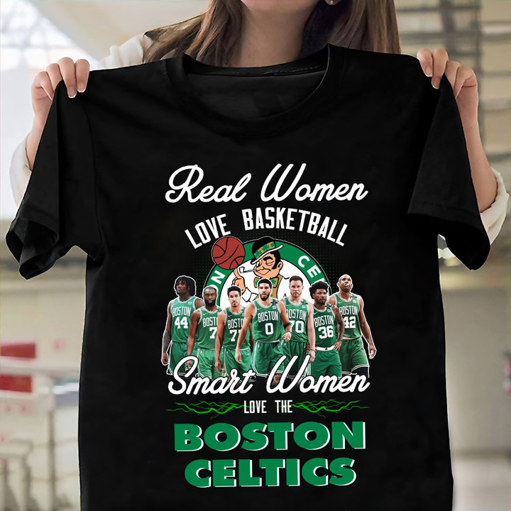 Real Women Love Basketball Smart Women Love The Boston Celtics Print 2D T-Shirt For Women's