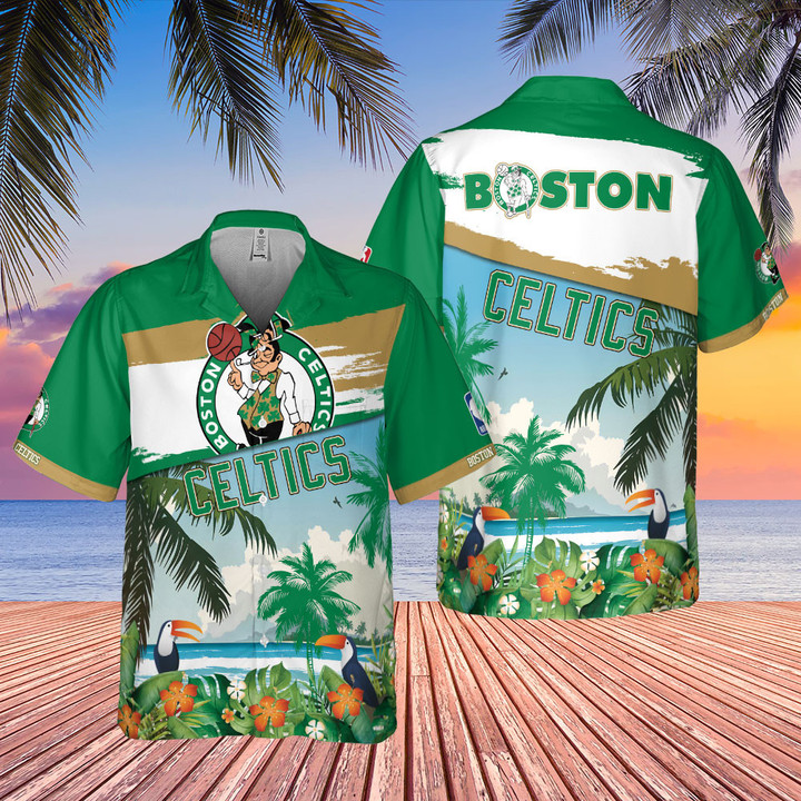 Boston Celtics Beach Pattern Colorful Print Hawaiian Shirt
