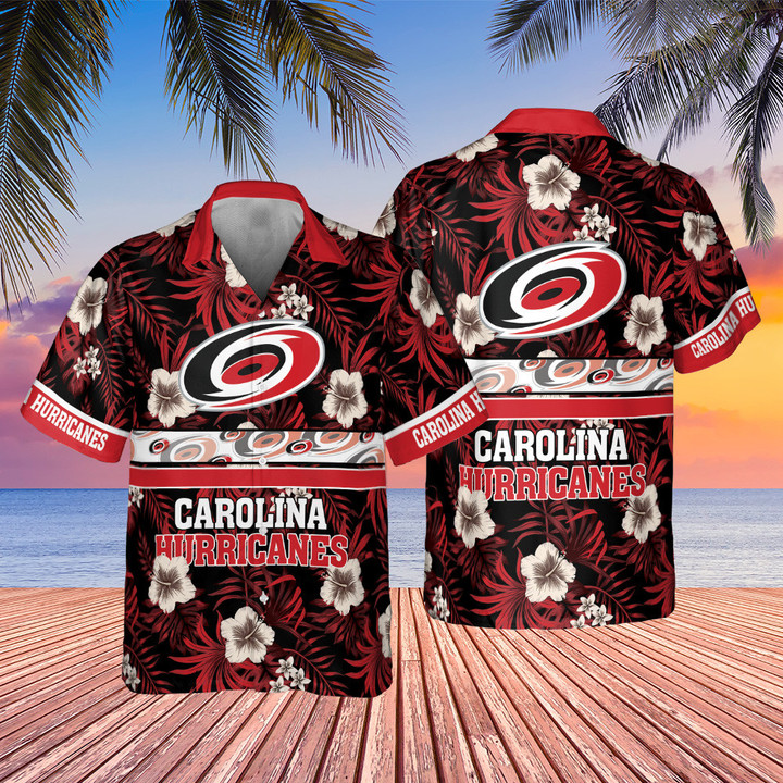 Carolina Hurricanes National Hockey League 2023 Hibiscus Pattern V1 AOP Hawaiian Shirt SH1NHFI