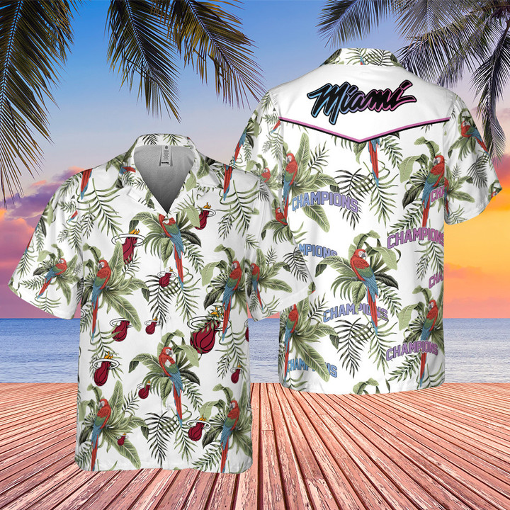 Miami Heat Tropical And Basketball Champions Pattern Print Hawaiian Shirt
