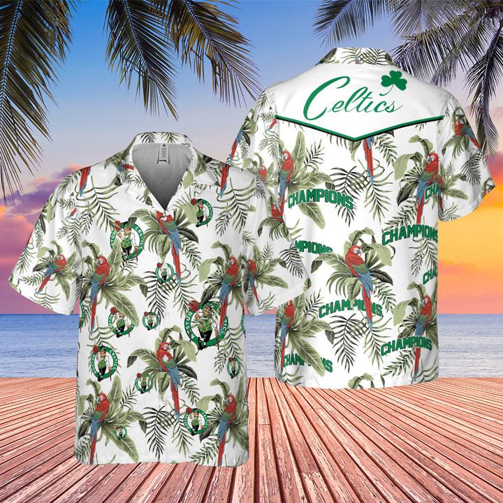 Boston Celtics Tropical And Basketball Champions Pattern Print Hawaiian Shirt