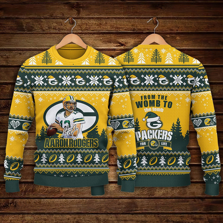 Aaron Rodgers Green Bay Packers Packers For Life NFL Print Christmas Sweater