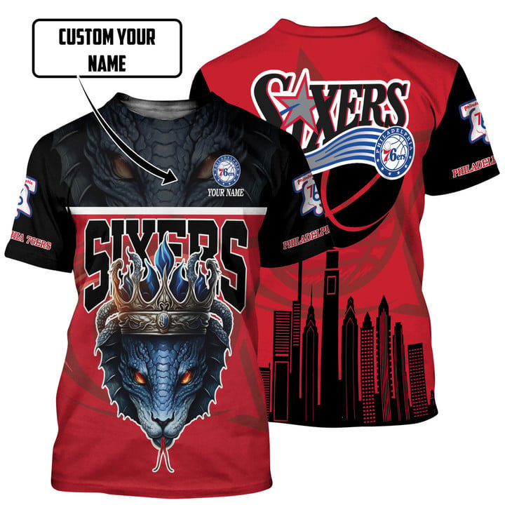 Snake Art Philadelphia 76ers Personalized Name 3D T-Shirt Gift For Fan