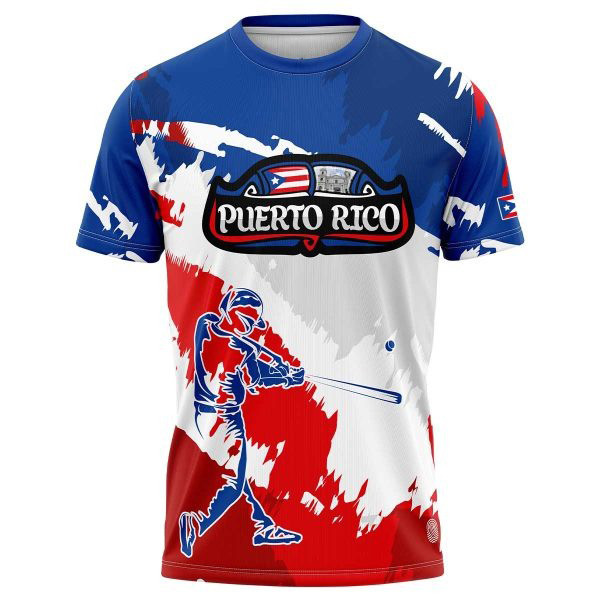 Puerto Rico 2023 Men Baseball Red White Blue Camo Pattern 3D T-Shirt For Fan