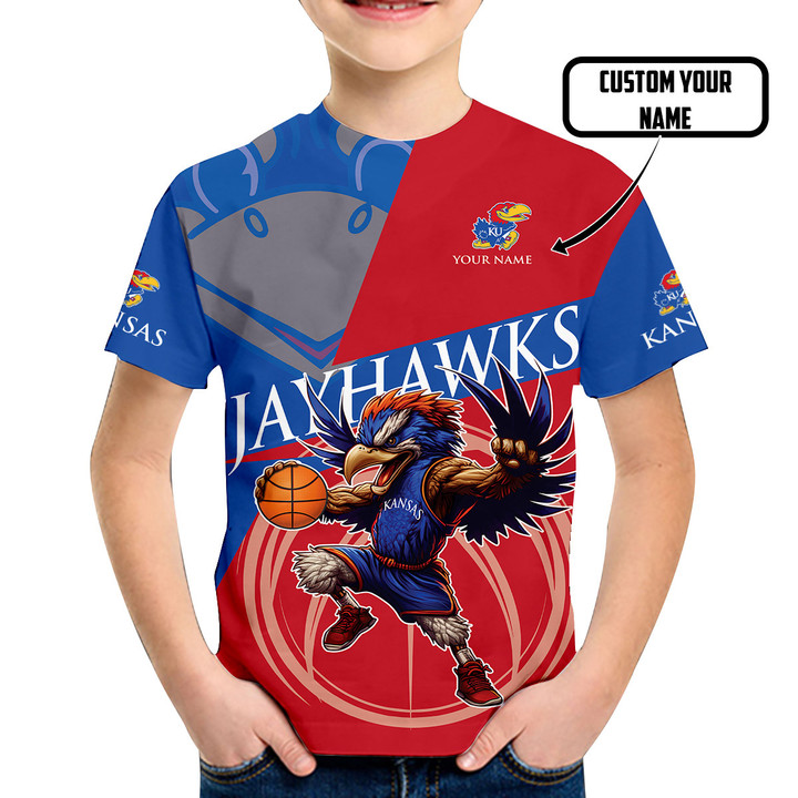 Kansas Jayhawks For Kids Personalized Name 3D T-Shirts Gift For Fan
