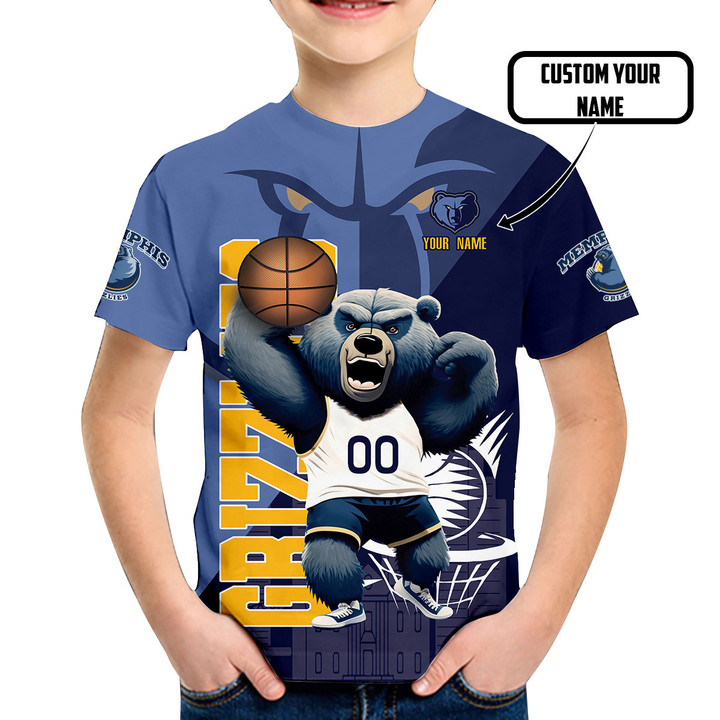 Big Memphis Grizz Mascot For Kids Personalized Name 3D T-Shirts Gift For Fan
