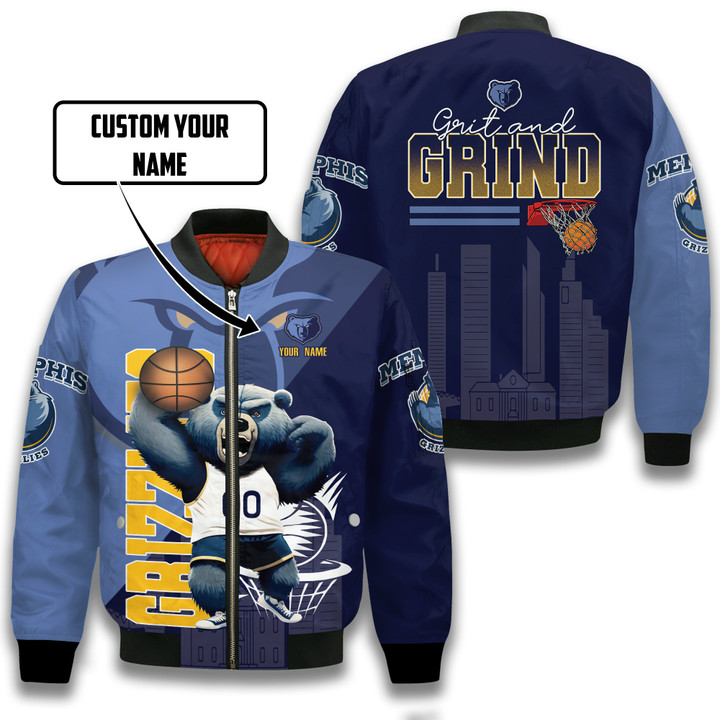 Big Memphis Grizz Mascot Pattern Personalized Name 3D Bomber Jacket Gift For Fan