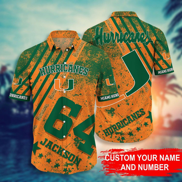 Custom Name And Number Miami Hurricanes New Gift For Summer Beach Summer 3D Hawaiian Shirt