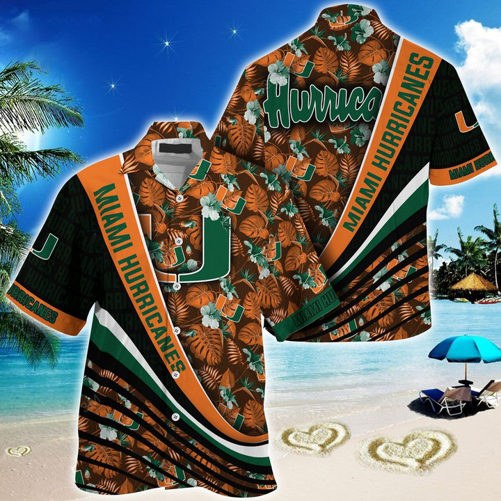 Miami Hurricanes Summer With Tropical Flower Pattern For Fans 3D Hawaiian Shirt