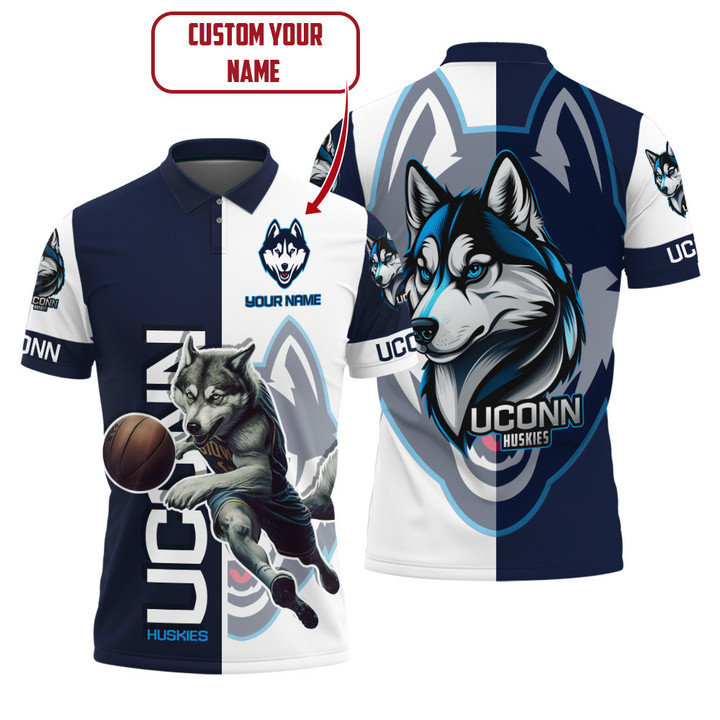 Uconn Huskies Basketball Mascot Pattern Customized 3D Men's Polo Shirt