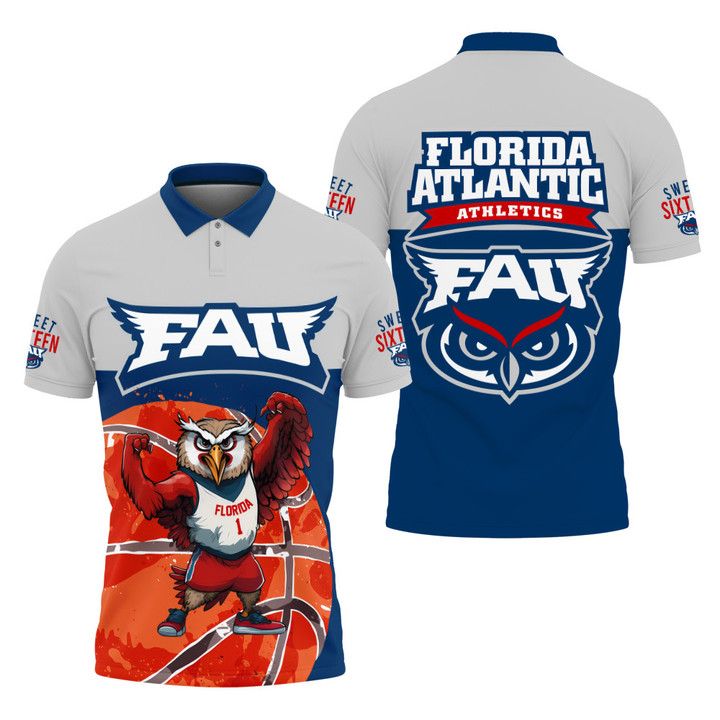 Florida Atlantic Owls Men's Basketball Mascot Pattern 3D Men's Polo Shirt