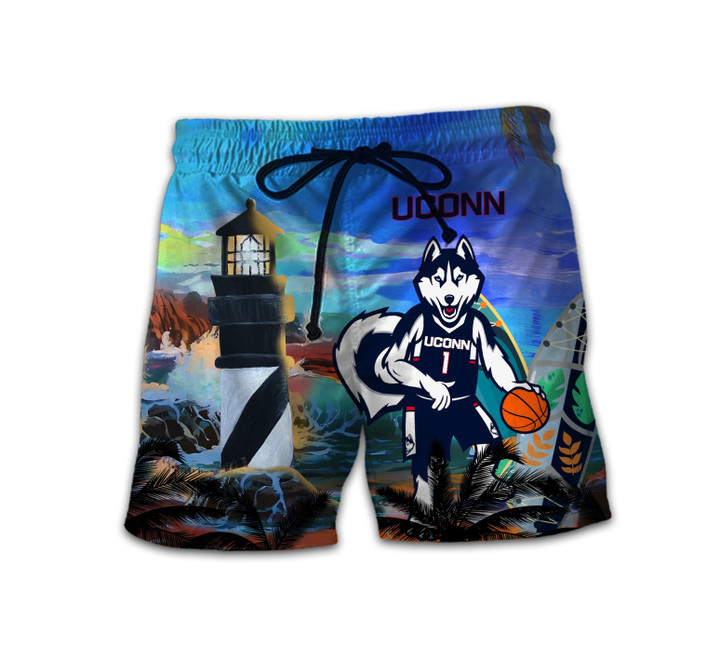 Connecticut Huskies Men’s Basketball National Champions Tropical Pattern Print 3D Men's Shorts