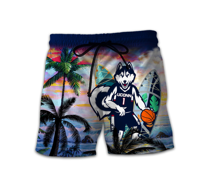 Connecticut Huskies Men’s Basketball National Champions Beach Pattern Print 3D Men's Shorts