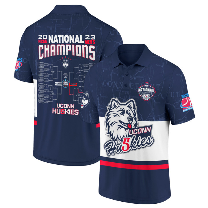 Uconn Huskies NCAA Champions 2023 Fifth Times Championship 3D Men's Polo Shirt SH1