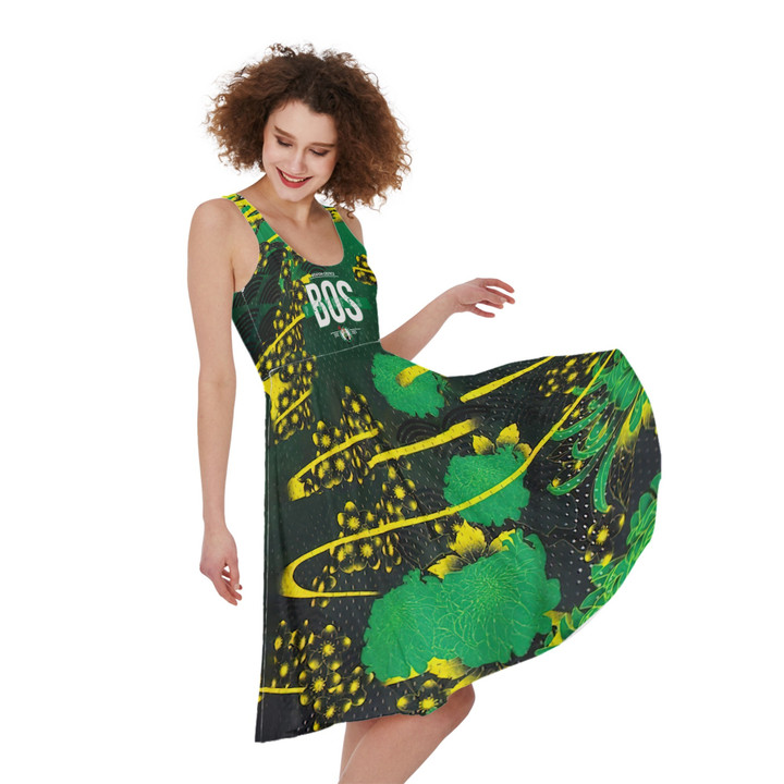 Let's Go Celtics Basketball Green Pattern Beautiful Print 3D Sleeveless Midi Dress