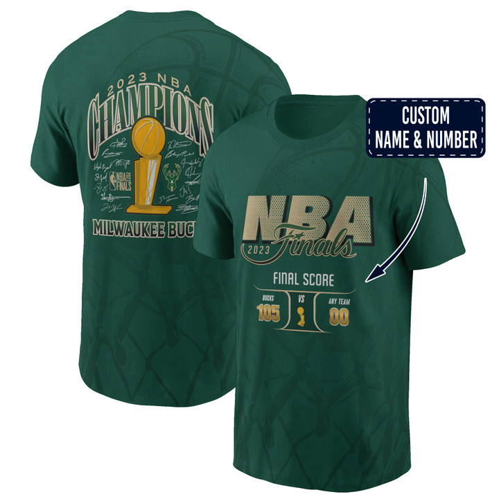 Milwaukee Bucks Champions NBA 2023 Custom Name And Number 3D T-Shirt