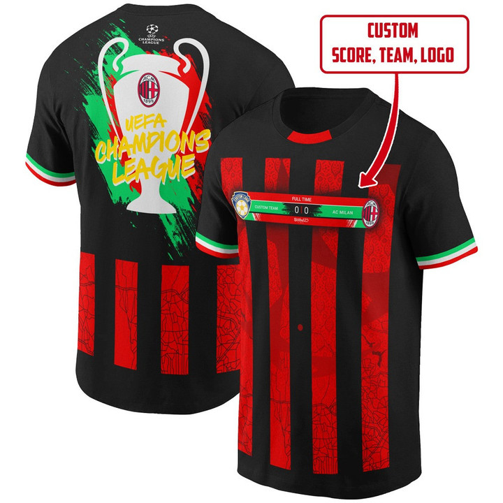 A.C Milan UEFA Champions League 2023 Champions Final Round Customized 3D T-Shirt