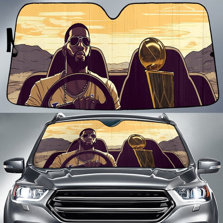 Los Angeles Lakers Sunset Lebron James Bring NBA Cup To Home Background Car Sun Shade Cover Auto Windshield