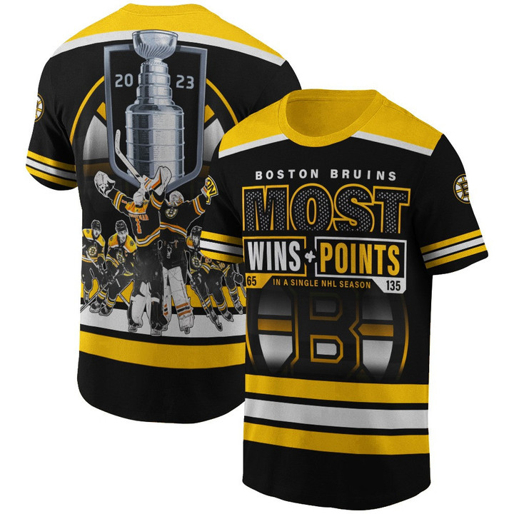 Boston Bruins Most Wins Points Print 3D T-Shirt