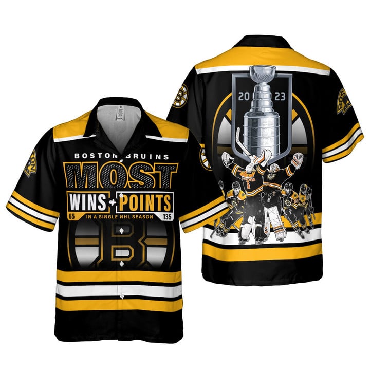 Boston Bruins Most Wins Points 2023 Hoskey Pattern Print 3D Hawaiian Shirt