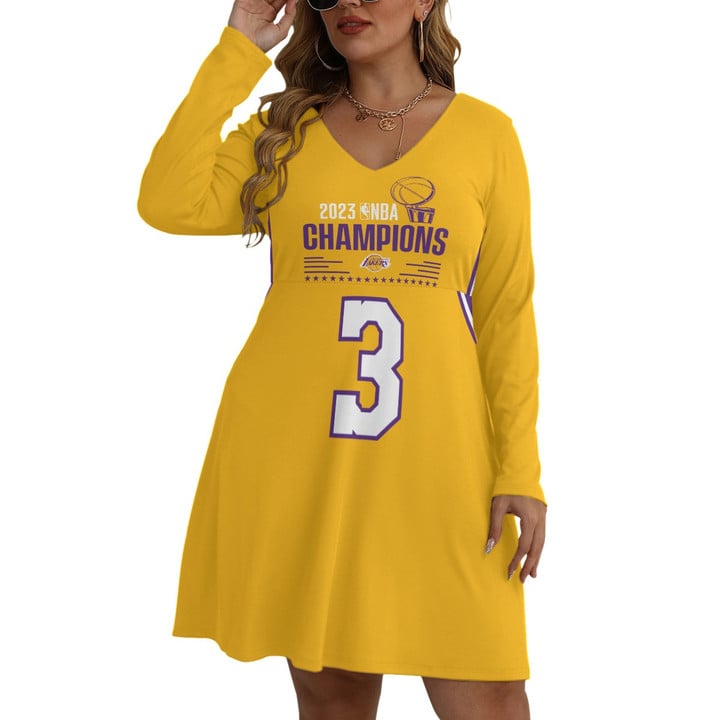 Anthony Davis Star Basketball On Yellow Background Print Long Sleeve Dress