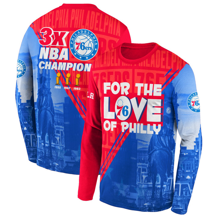 Philadelphia 76ers 3x Champions City Background Print 3D Long Sleeve SH1