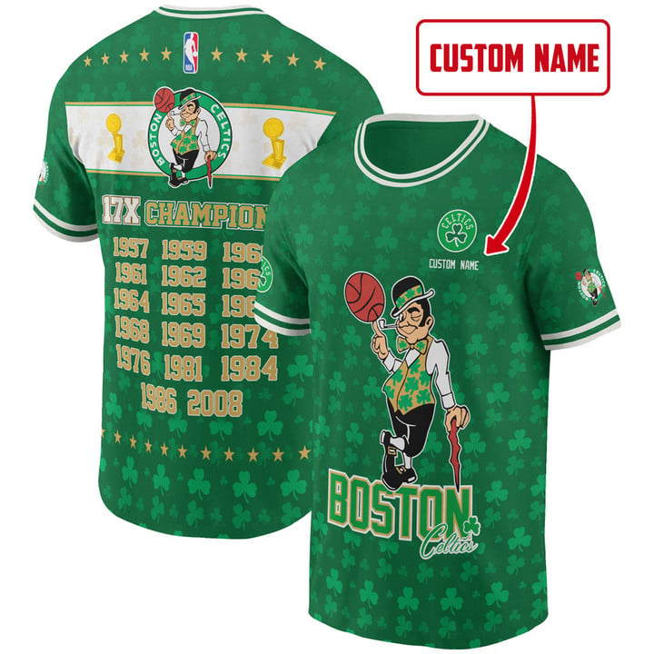 Boston Celtics 17x Champions Logo Pattern Print 3D T-Shirt SH1