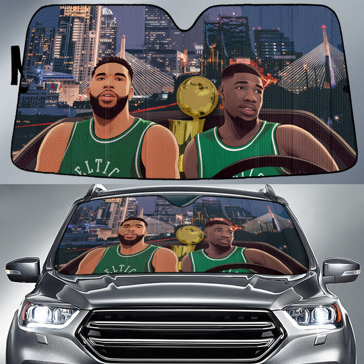 Jason Tatum And Team Mate Boston Celtics Bring NBA Cup To Home City Background Car Sun Shade Cover Auto Windshield
