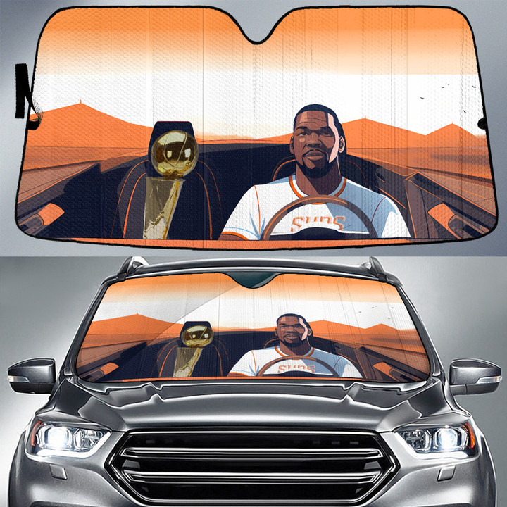 Kevin Durant Bring NBA Cup To Home City Desert Background Car Sun Shade Cover Auto Windshield