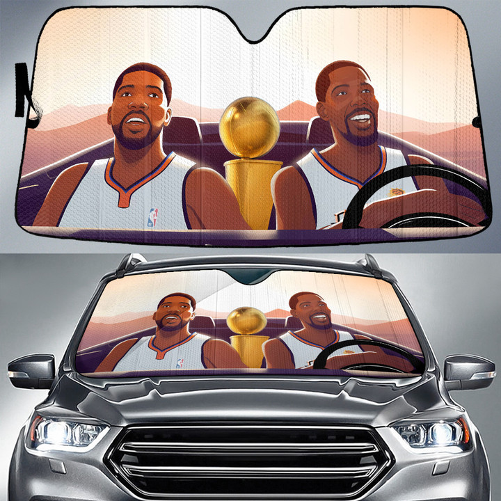 Kevin Durant And Teammate Bring NBA Cup To Home City Desert Background Car Sun Shade Cover Auto Windshield