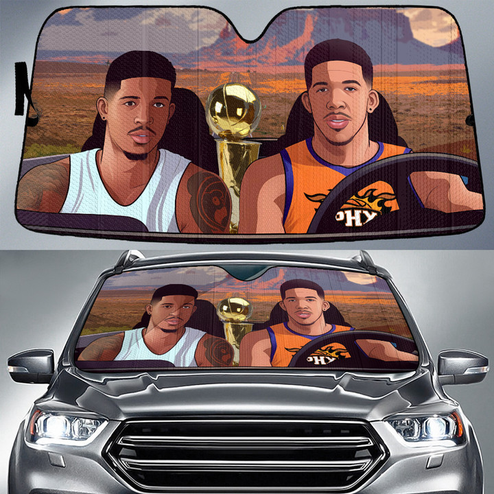 Devin Booker And Teammate Bring NBA Cup To Home City Desert Background Car Sun Shade Cover Auto Windshield