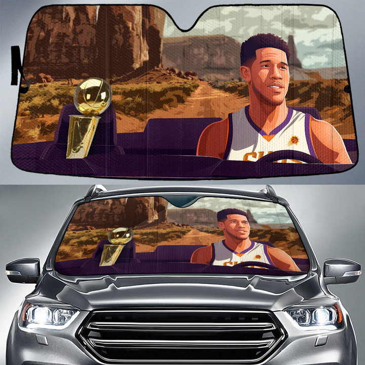 Devin Booker Bring NBA Cup To Home City Desert Background Car Sun Shade Cover Auto Windshield