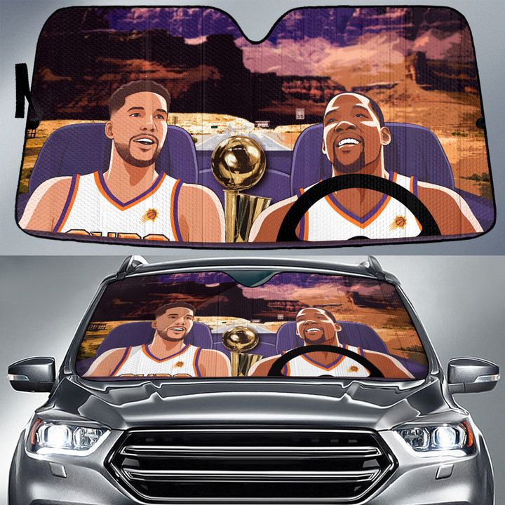Kevin Durant And Devin Booker Bring NBA Cup To Home City Desert Background Car Sun Shade Cover Auto Windshield