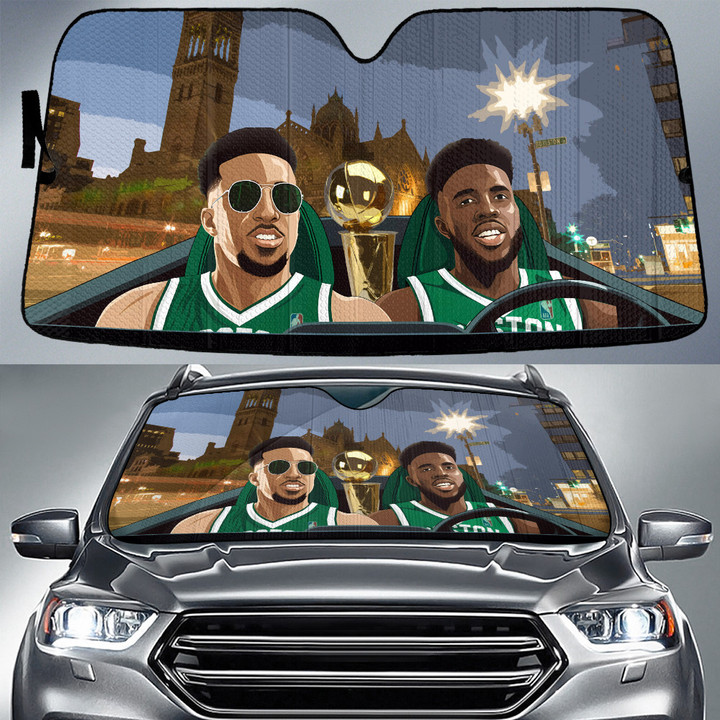 Jaylen Brown And Teammate Boston Celtics Bring NBA Cup To Home City Background Car Sun Shade Cover Auto Windshield