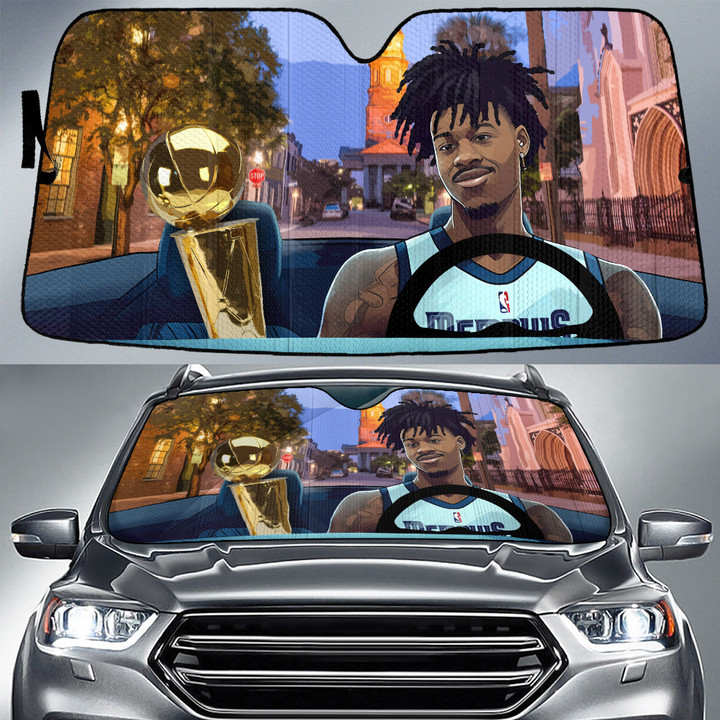 Ja Morant Memphis Grizzles Bring NBA Cup To Home City Background Car Sun Shade Cover Auto Windshield