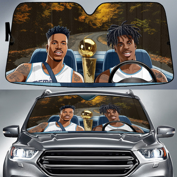 Ja Morant And Teammate Memphis Grizzles Bring NBA Cup To Home Background Car Sun Shade Cover Auto Windshield