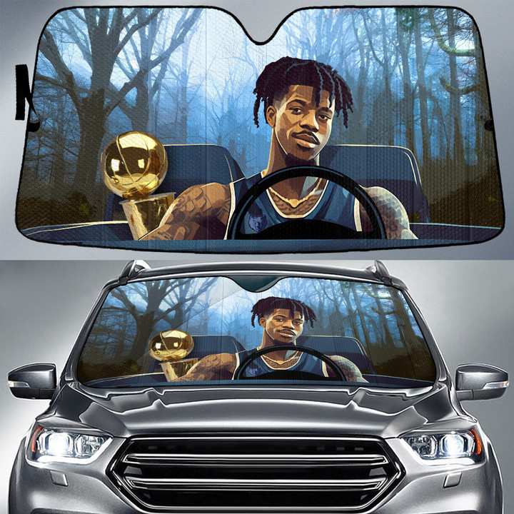 Ja Morant Memphis Grizzles Bring NBA Cup To Home Background Car Sun Shade Cover Auto Windshield