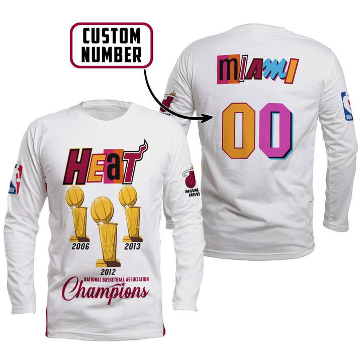 Custom Number Miami Heat Nations Basketball Champions Print 3D Long Sleeve