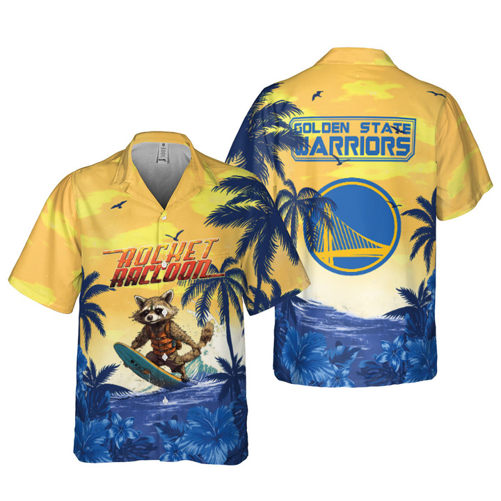 Rocket Raccoon And Golden State Warriors Summer Pattern Print Hawaiian Shirt