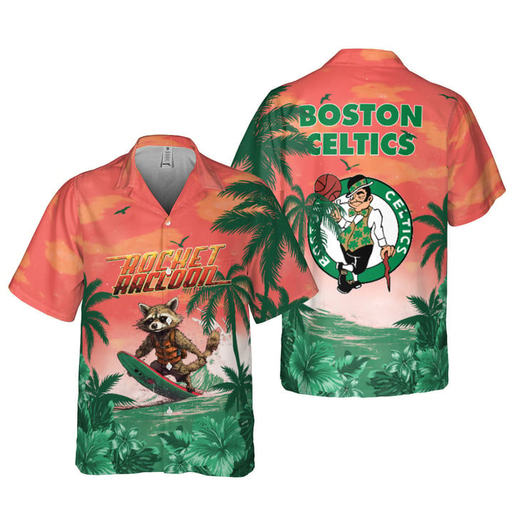Rocket Raccoon And Boston Celtics Summer Pattern Print Hawaiian Shirt