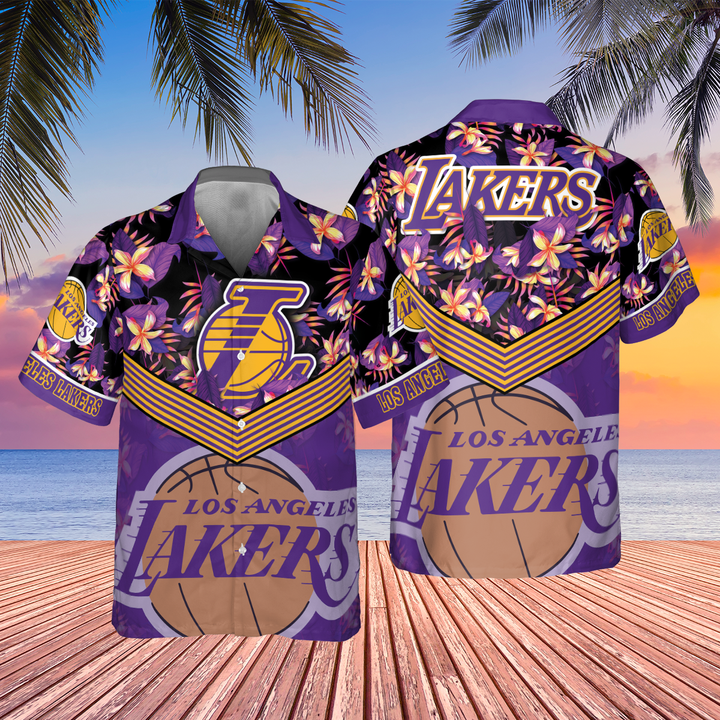 Los Angeles Lakers Purple Hibiscus Flower Pattern Print Hawaiian Shirt