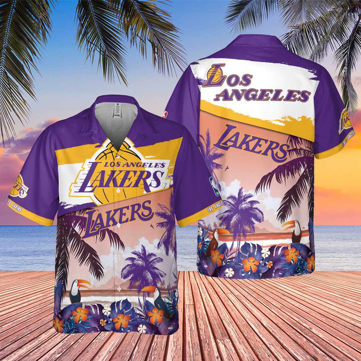 Los Angeles Lakers Beach Pattern Colorful Print Hawaiian Shirt